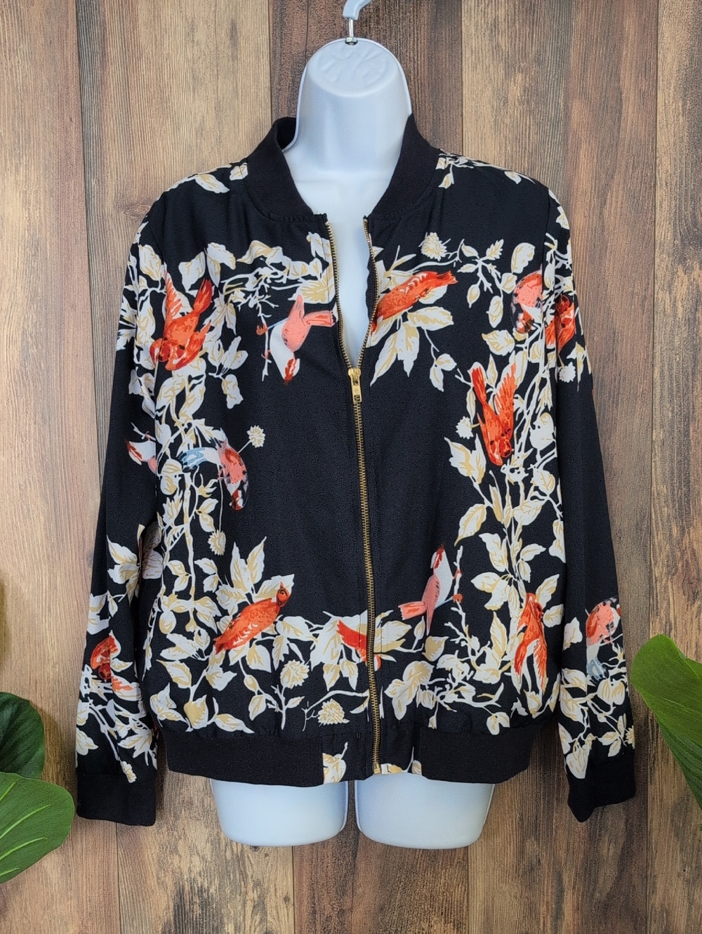 Coupe Collection NWT Navy Floral Full Zip Blouse Jacket L           M382